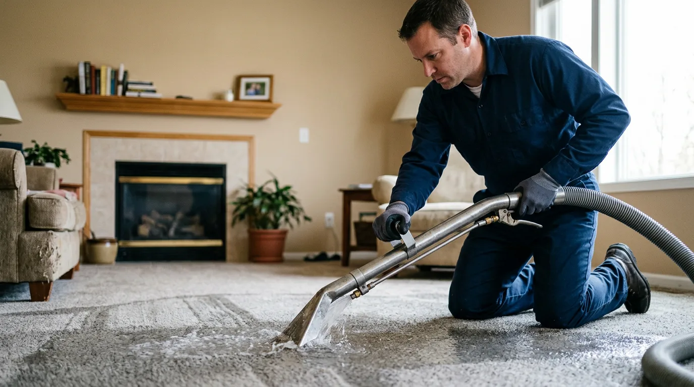 Water damage restoration technician working near Long Island, KS